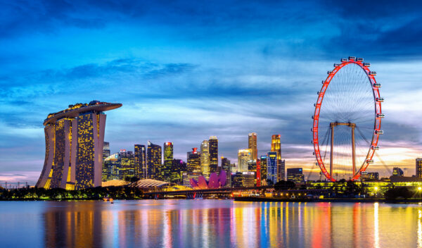 Singapore cityscape at twilight.